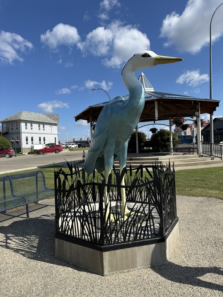 Aaron the Giant Blue Heron in Barrhead.