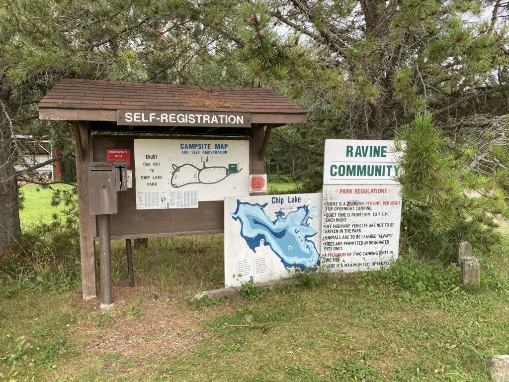 Self registration booth at Chip Lake