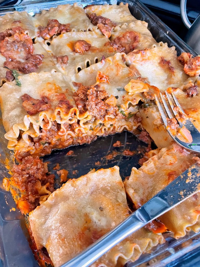 Lasagna roll ups in the pan