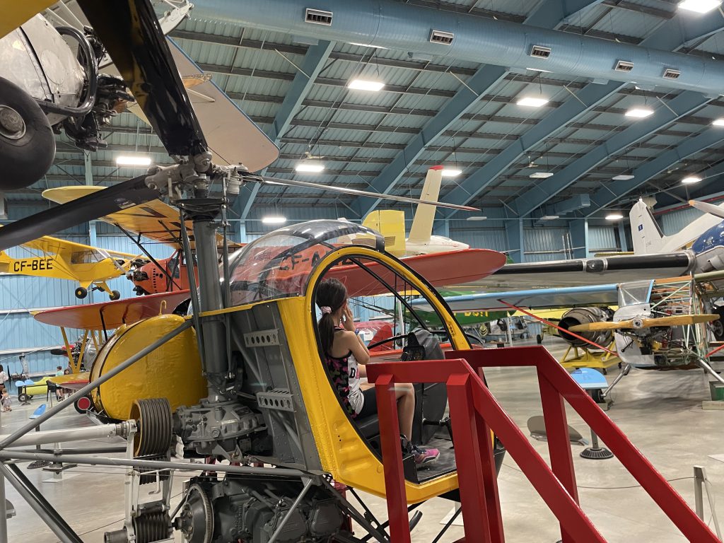 Flying the helicopter at Reynolds-Alberta Museum Aviation Hangar