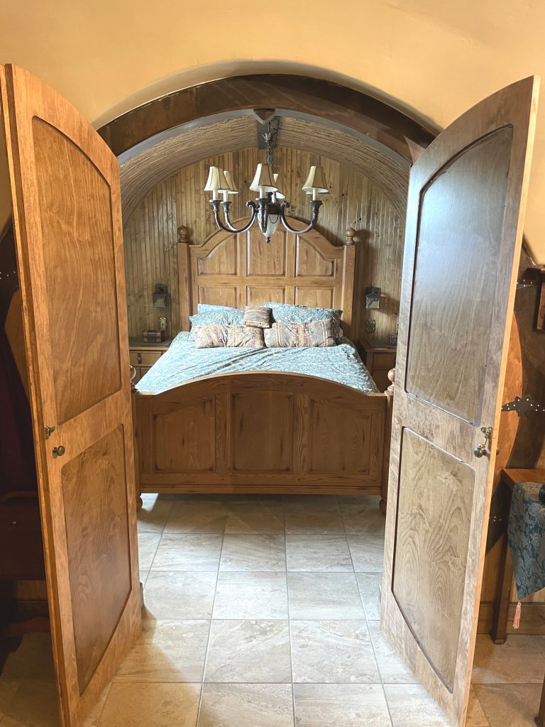 The bedroom in The Burrow at Good Knights medieval encampment is far from medieval! The cozy space is warm and welcoming.