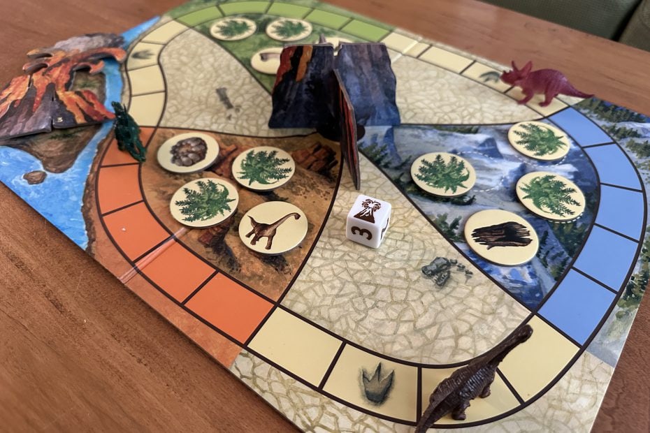 Dinosaur Escape board game at mid-play.