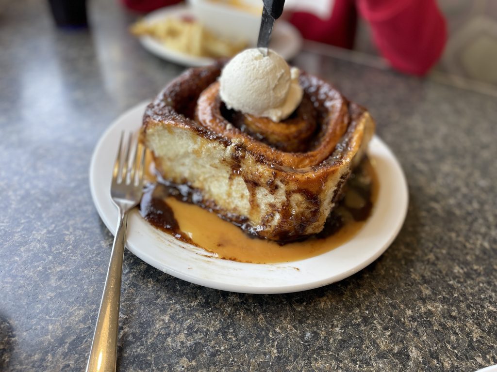 Giant cinnamon bun at Roy's Diner in Claresholm.