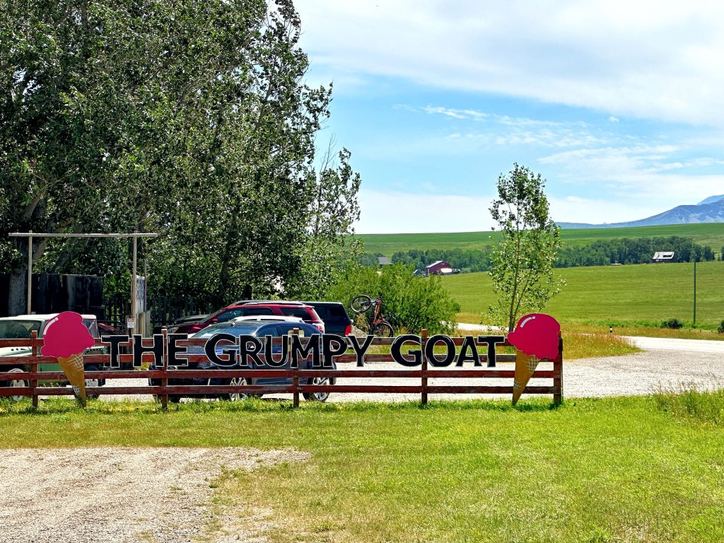 The Grumpy Goat Ice Cream Parlour sign in Twin Butte.
